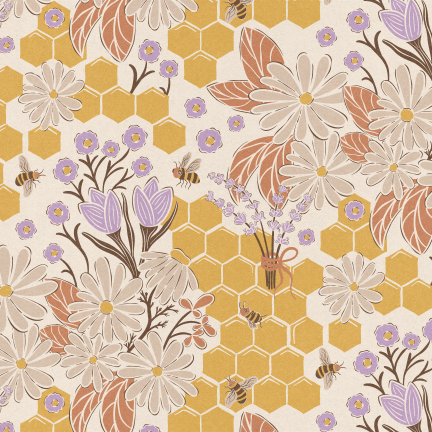 floral and bee surface pattern design