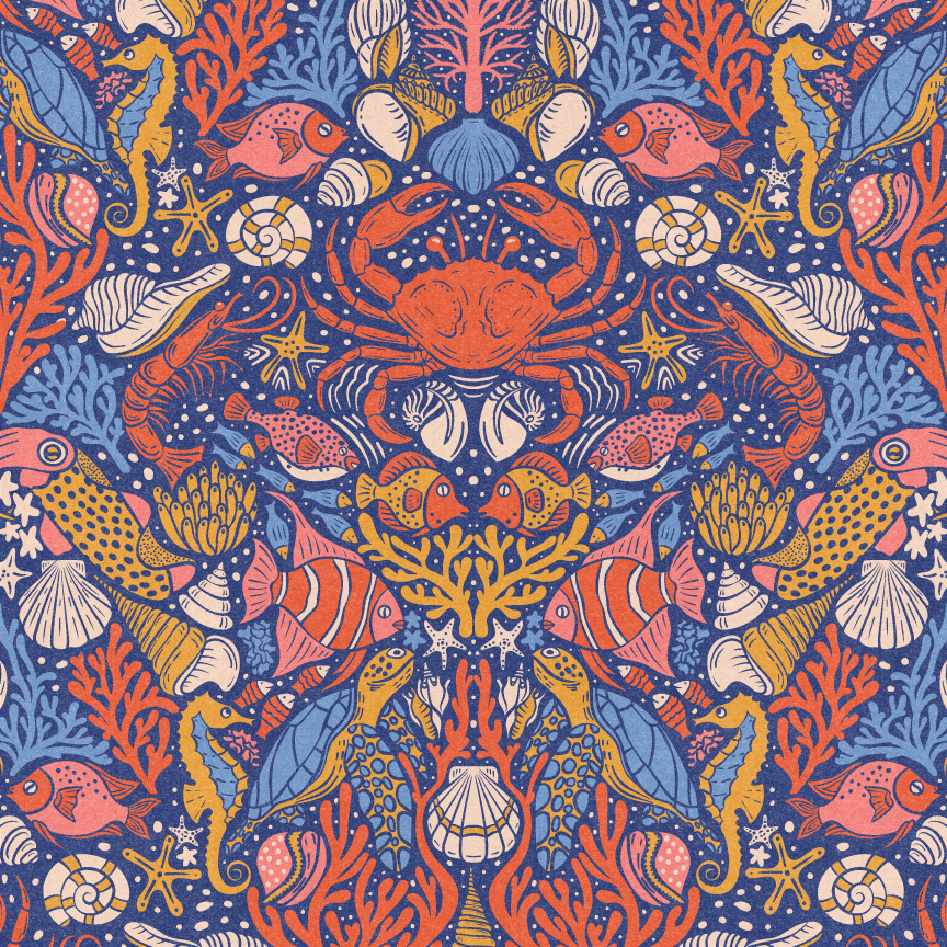 coastal animals surface pattern design
