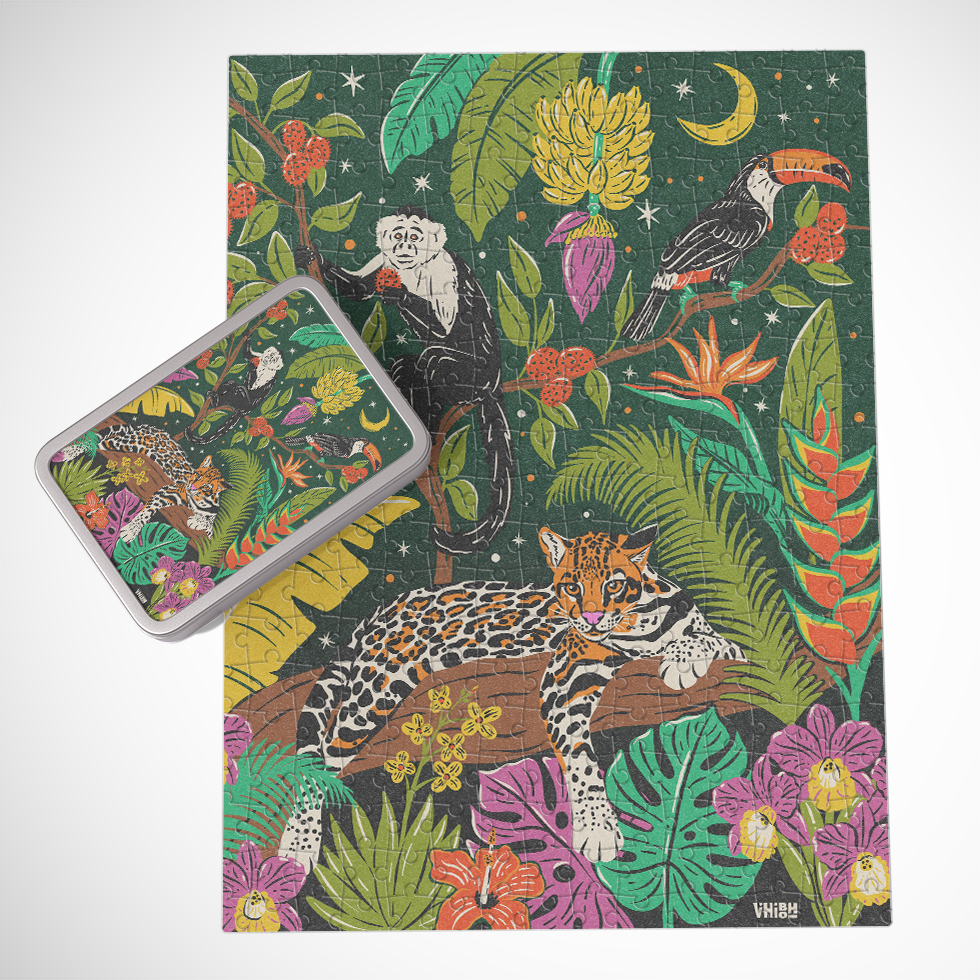 Jungle flora fauna puzzle design